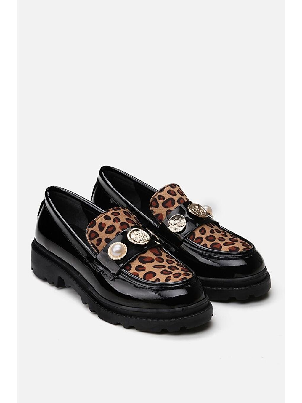Kahverengi Leopar Kadın Loafer-1