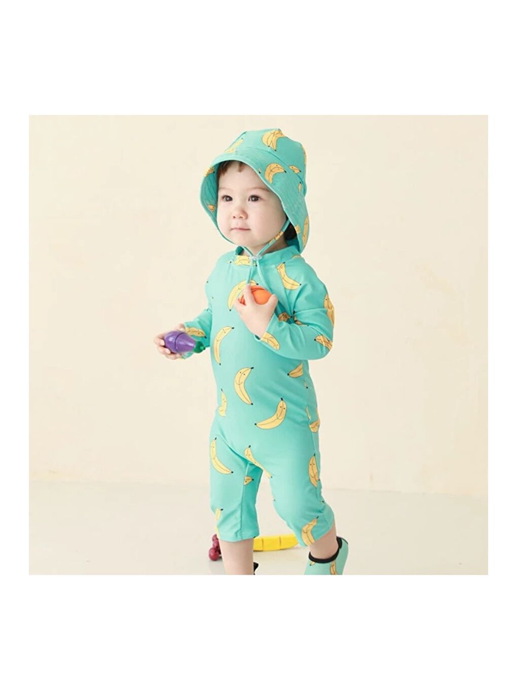 Yeşil Fermuarlı Şapkalı Harika Çocuk Mayosu-4