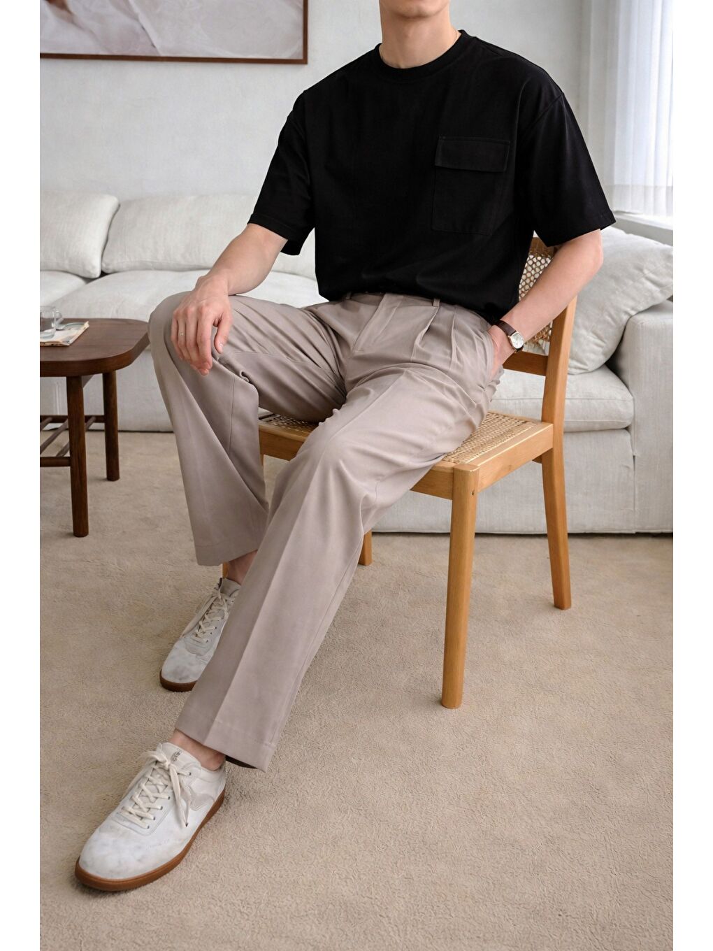 Siyah Erkek Cepli Basic Tişört – Oversize Modern Kesim Günlük Stil-2