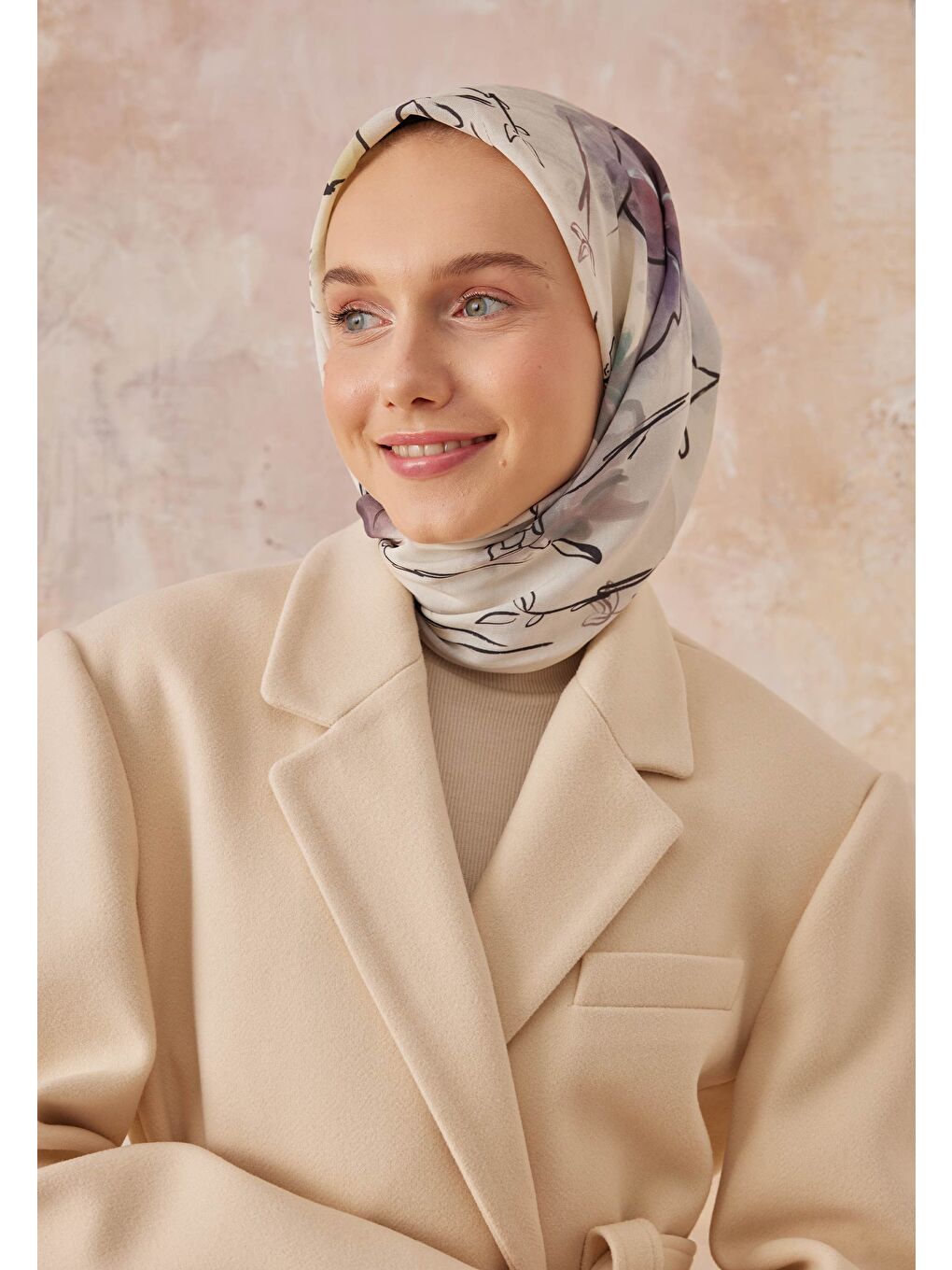 Gardenıa Desen Pamuk İpek Eşarp Mürdüm-1