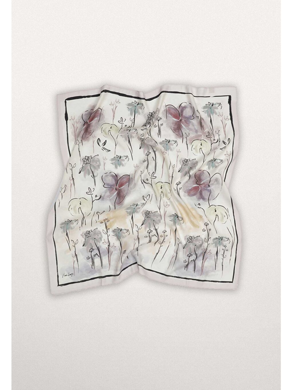 Gardenıa Desen Pamuk İpek Eşarp Mürdüm-2