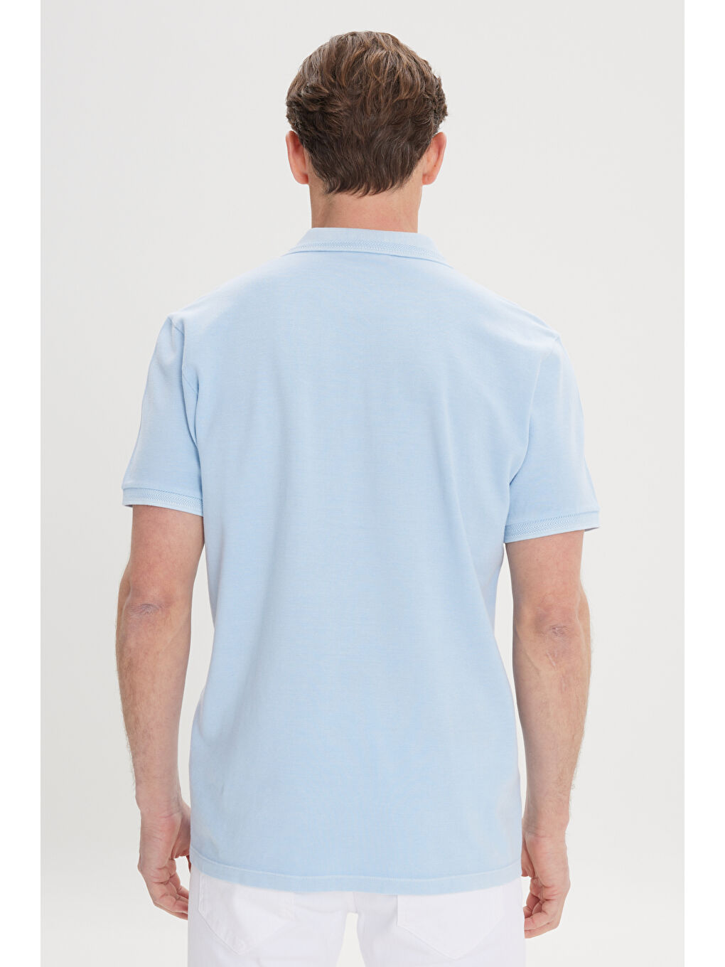 Erkek Açık İndigo Slim Fit Dar Kesim %100 Pamuk Baskılı Polo Yaka Tişört-4