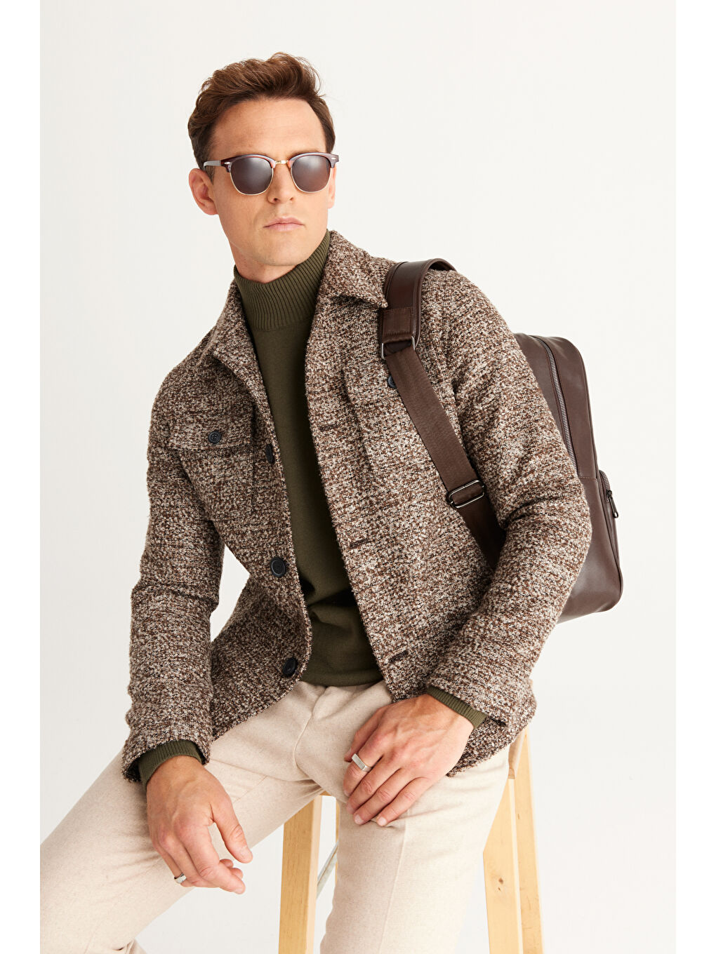 Erkek Haki Tüylenme Yapmayan Anti-Pilling Standart Fit Yarım Balıkçı Yaka Triko Kazak-6