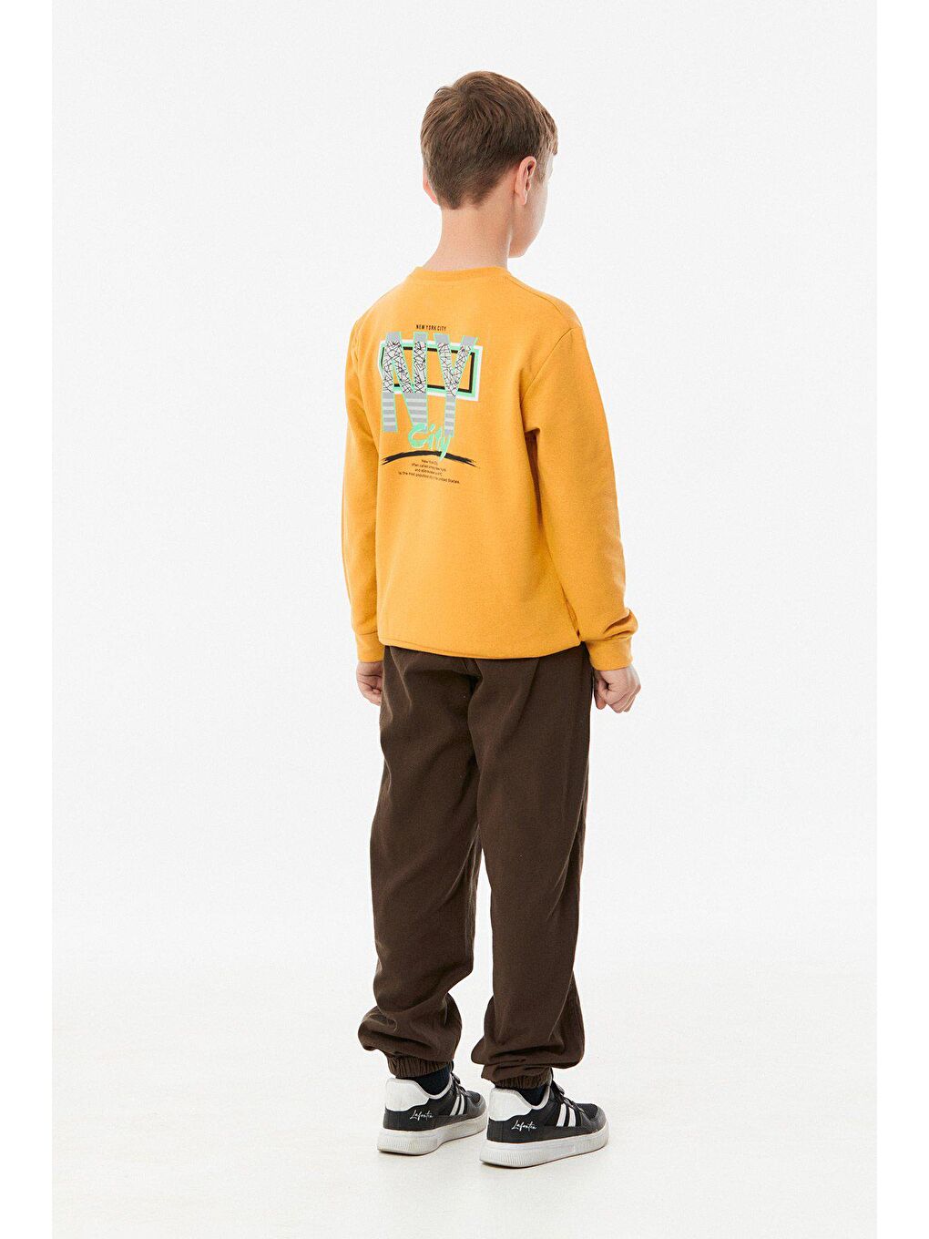 Sarı Baskılı Bisiklet Yaka Erkek Çocuk Sweatshirt-2