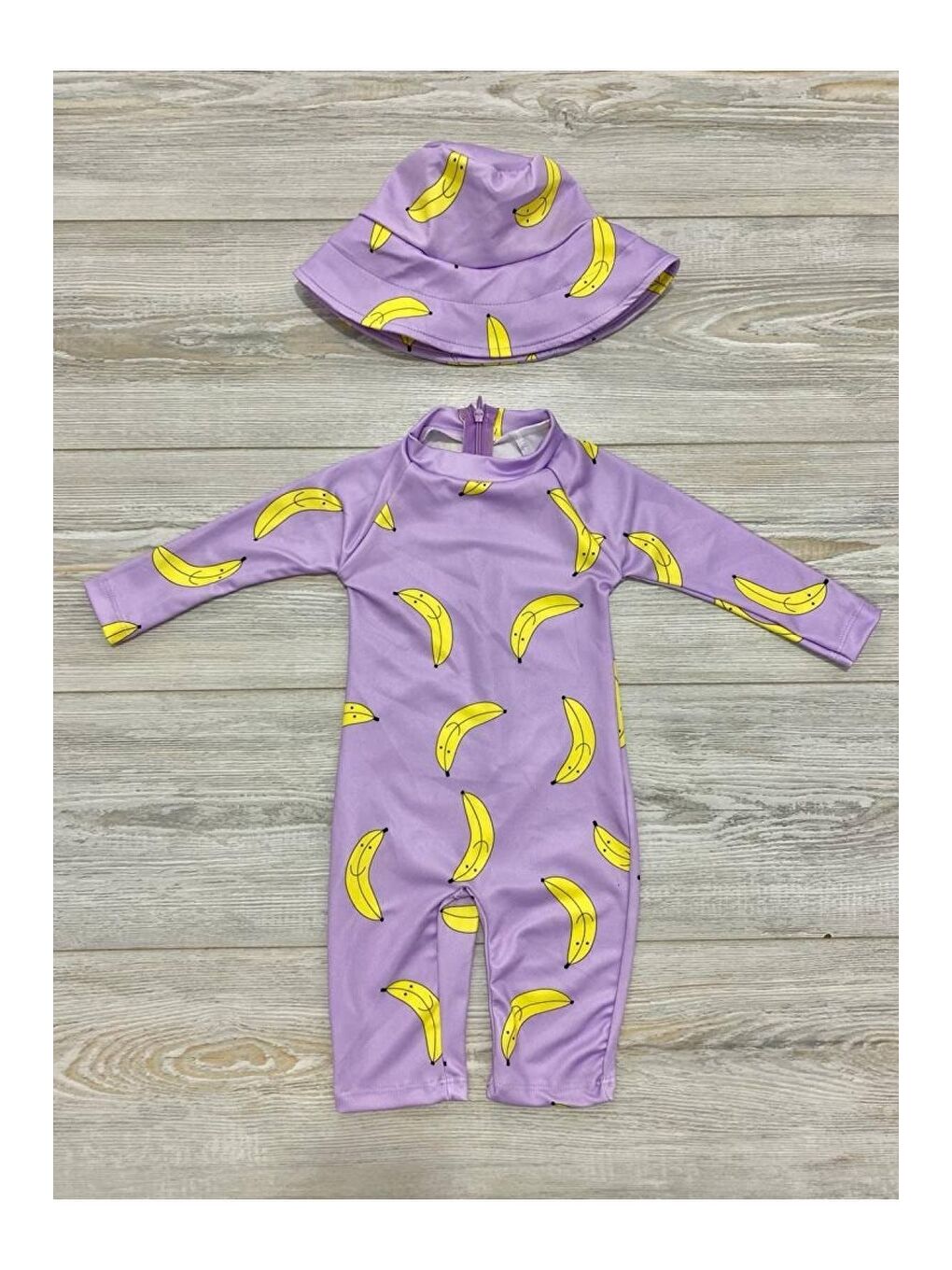 Mor Fermuarlı Şapkalı Harika Çocuk Mayosu-1