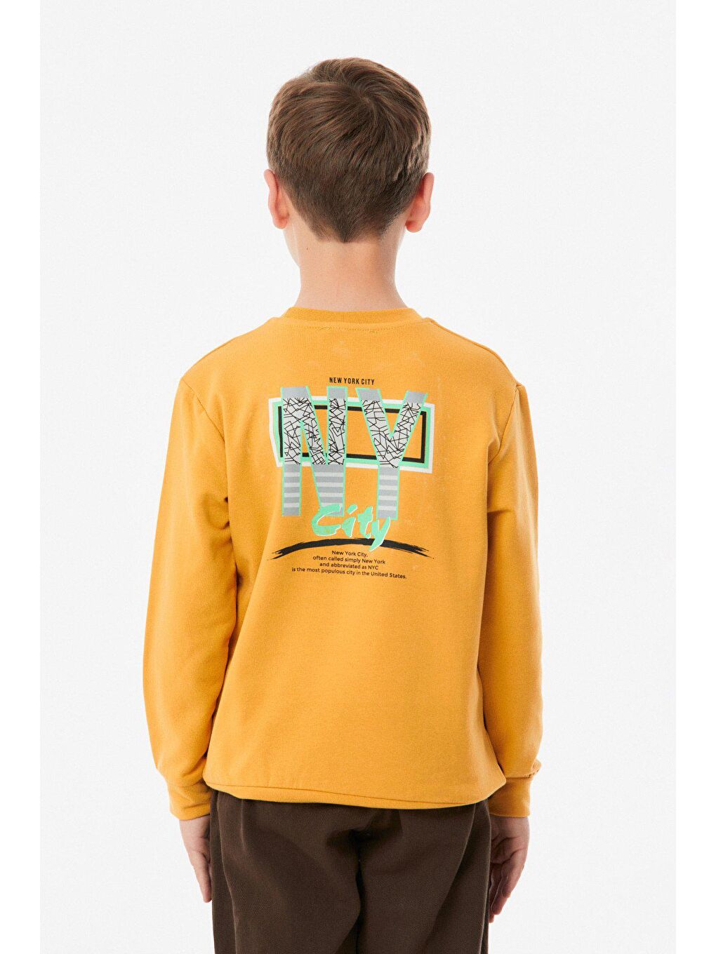 Sarı Baskılı Bisiklet Yaka Erkek Çocuk Sweatshirt-3