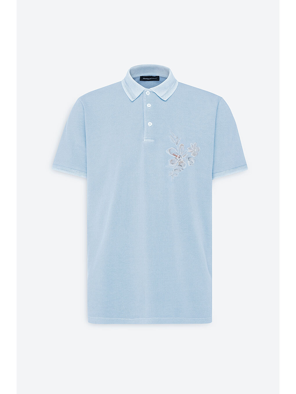 Erkek Açık İndigo Slim Fit Dar Kesim %100 Pamuk Baskılı Polo Yaka Tişört-5