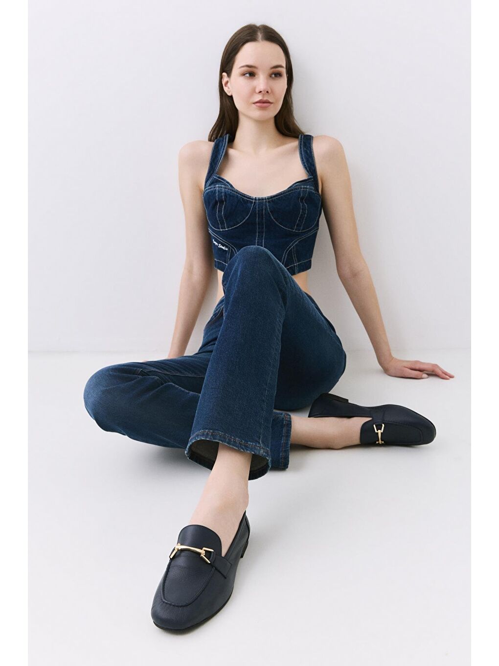 Kadın Deri Lacivert Tokalı Loafer