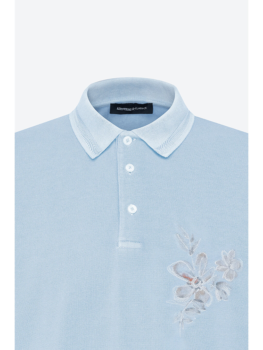 Erkek Açık İndigo Slim Fit Dar Kesim %100 Pamuk Baskılı Polo Yaka Tişört-6