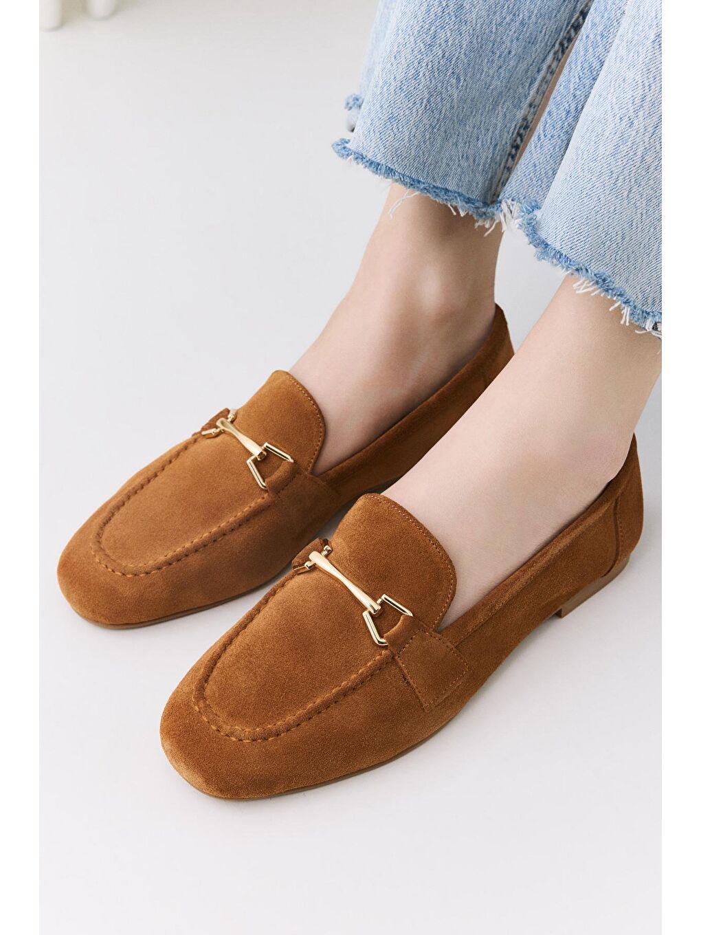 Kahverengi Kadın Deri Taba Tokalı Loafer