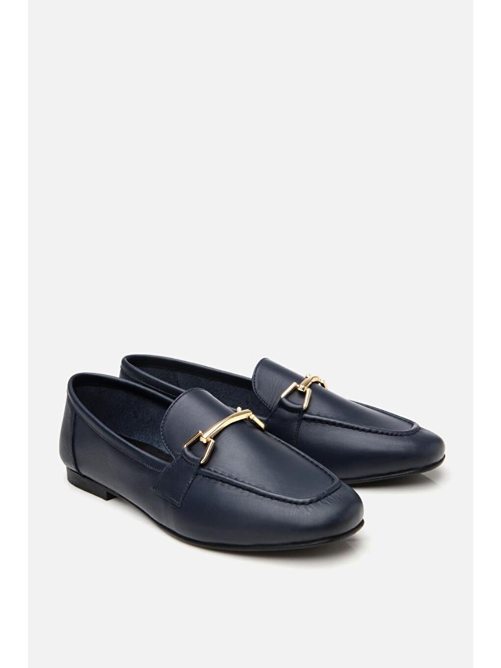Kadın Deri Lacivert Tokalı Loafer-4