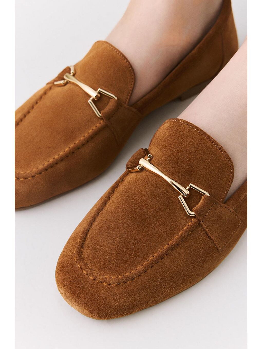 Kahverengi Kadın Deri Taba Tokalı Loafer-1