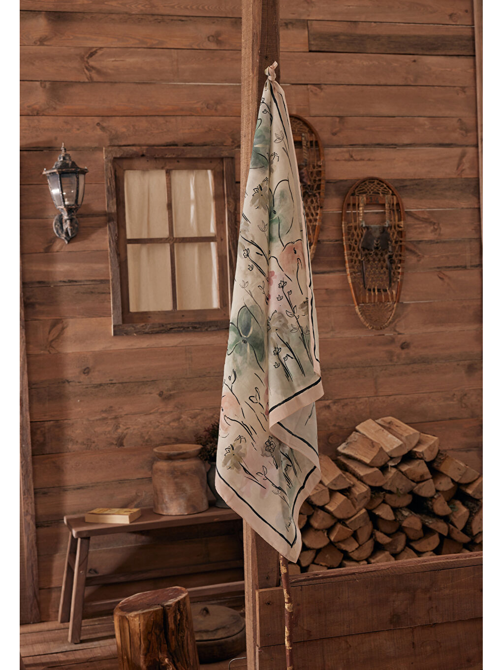 Gardenıa Desen Pamuk İpek Eşarp Soft Yeşil-3