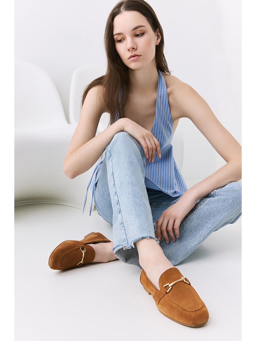 Kahverengi Kadın Deri Taba Tokalı Loafer-2