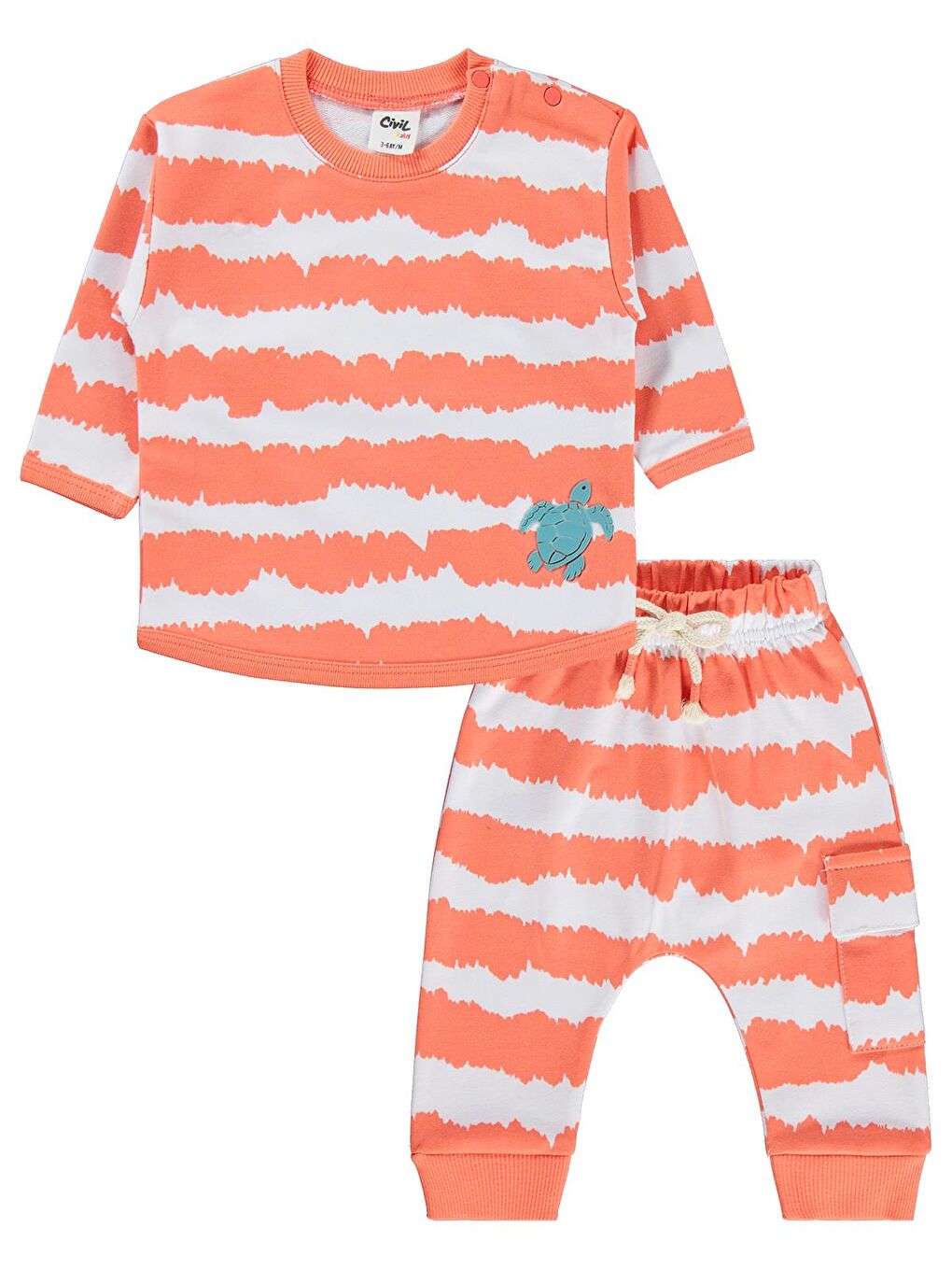 Mercan Baby Kaplumbağa Baskılı 3-18 Ay Takım - Kırmızı-3