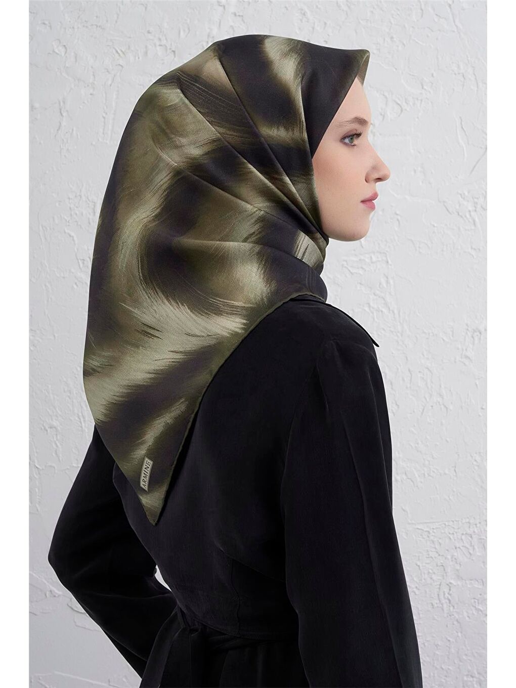 Haki Leopar Desenli Saf İpek Twill Eşarp 9432D 32-2