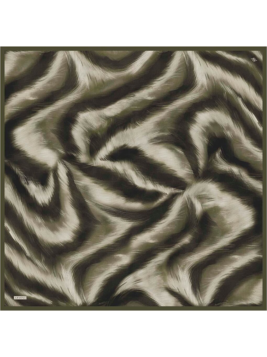 Haki Leopar Desenli Saf İpek Twill Eşarp 9432D 32-3