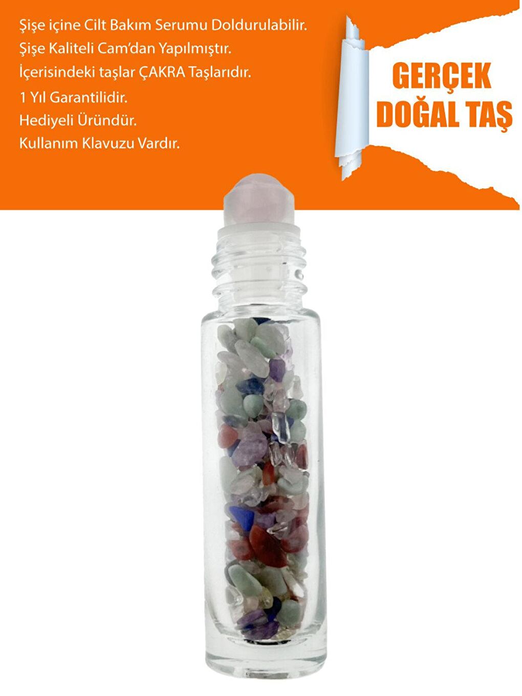 Çakra Taşlı Pembe Kuvars Doğal Taş Masaj Taşı Serum Doldurmalı Yüz Masaj Aleti-1