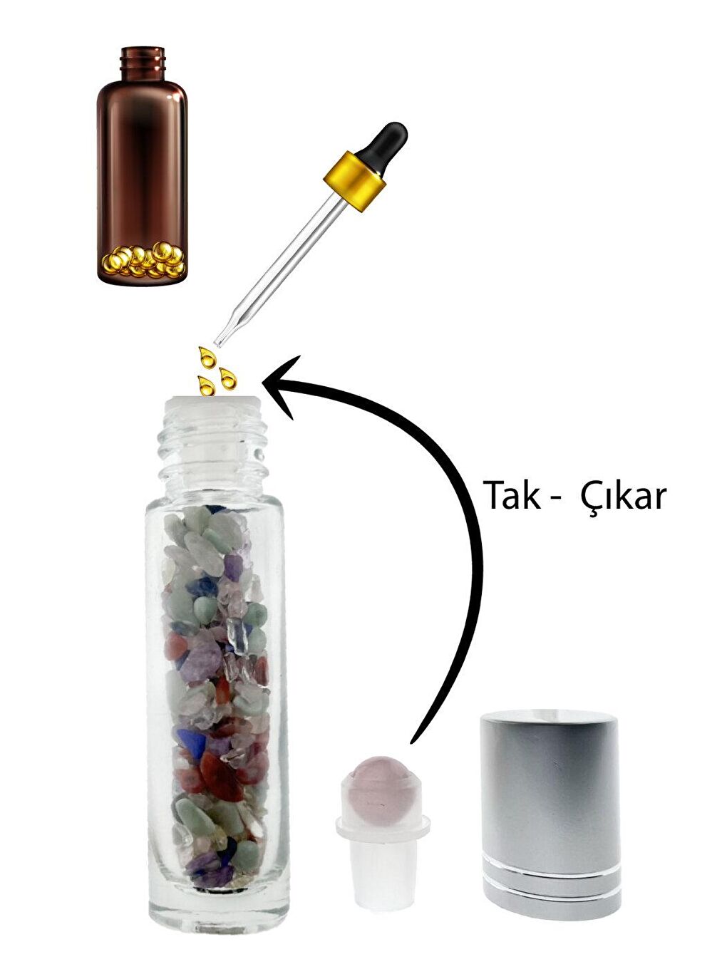 Çakra Taşlı Pembe Kuvars Doğal Taş Masaj Taşı Serum Doldurmalı Yüz Masaj Aleti-2