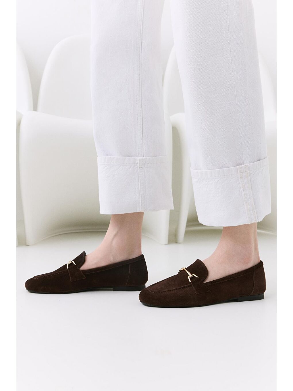 Kahverengi Kadın Deri Kahve Tokalı Loafer