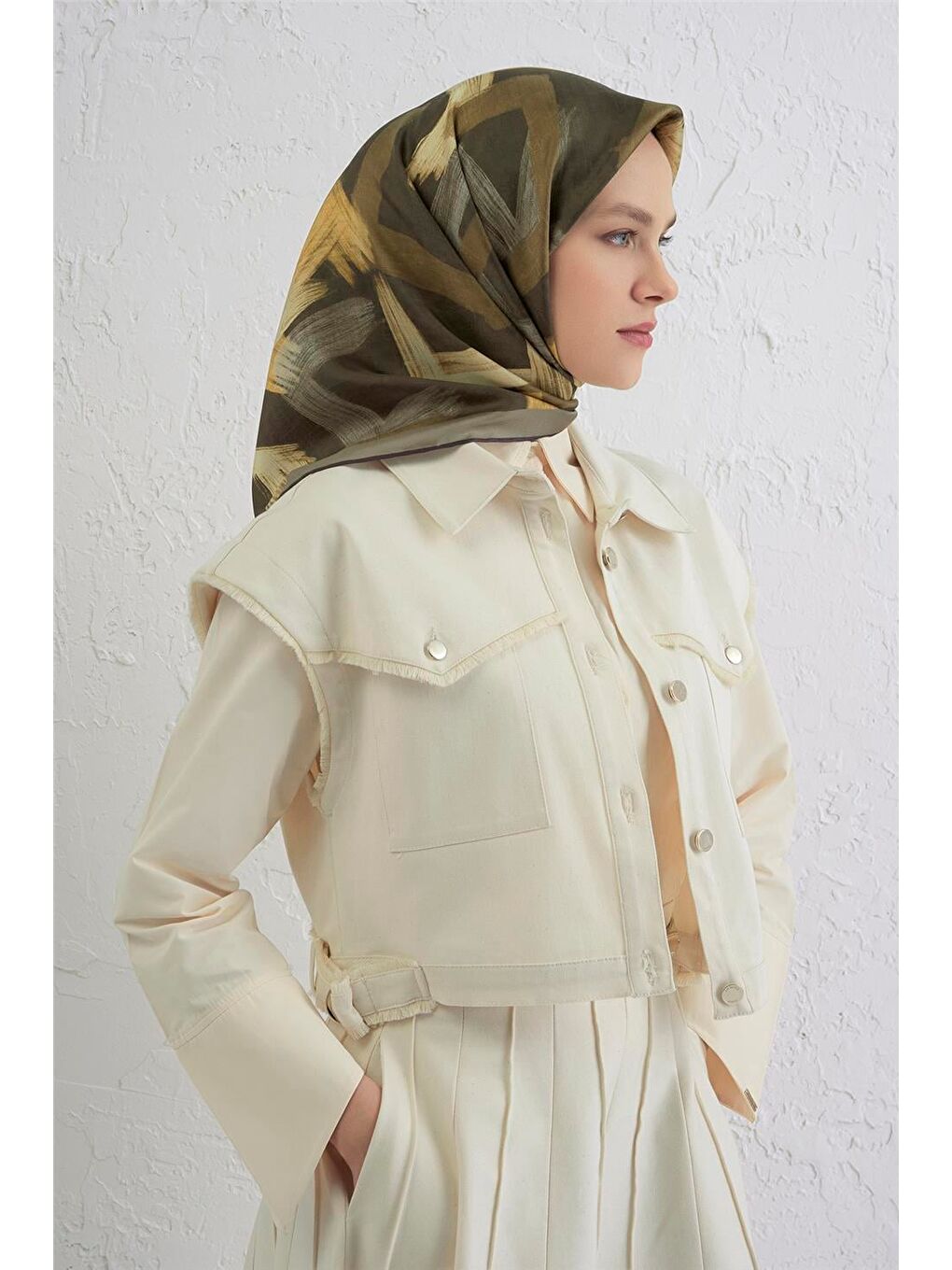 Haki Saf İpek Sura Eşarp 9413D 04