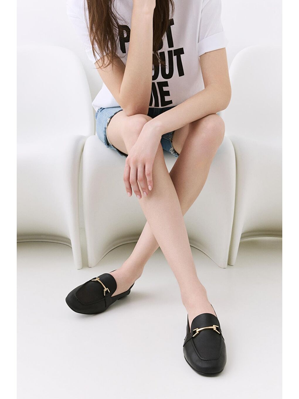 Kadın Deri Siyah Tokalı Loafer