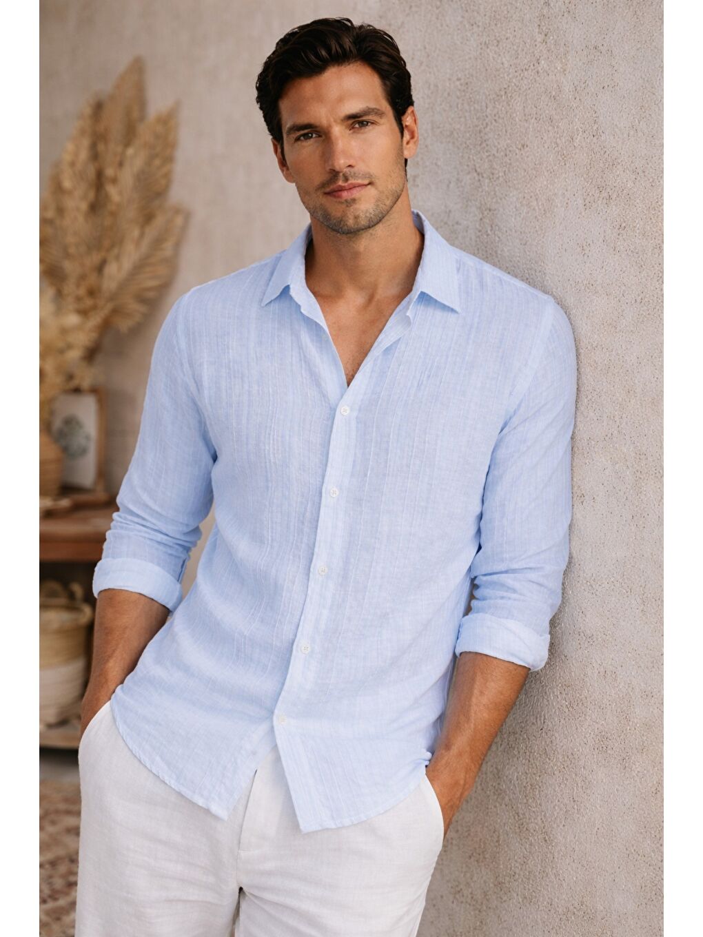Mavi Erkek Keten Karışımlı Gömlek Relaxed Yazlık İnce Kumaş Casual Gömlek-1