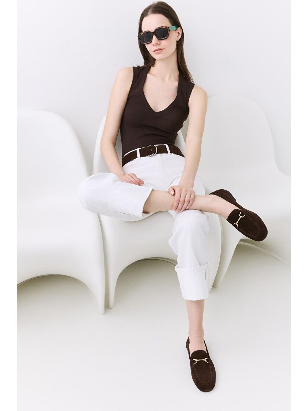 Kahverengi Kadın Deri Kahve Tokalı Loafer-1