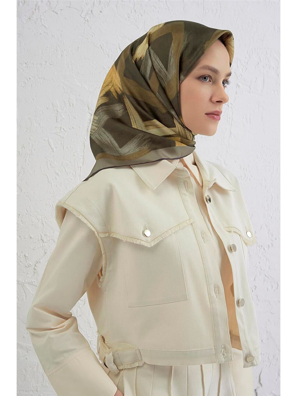 Haki Saf İpek Sura Eşarp 9413D 04-1