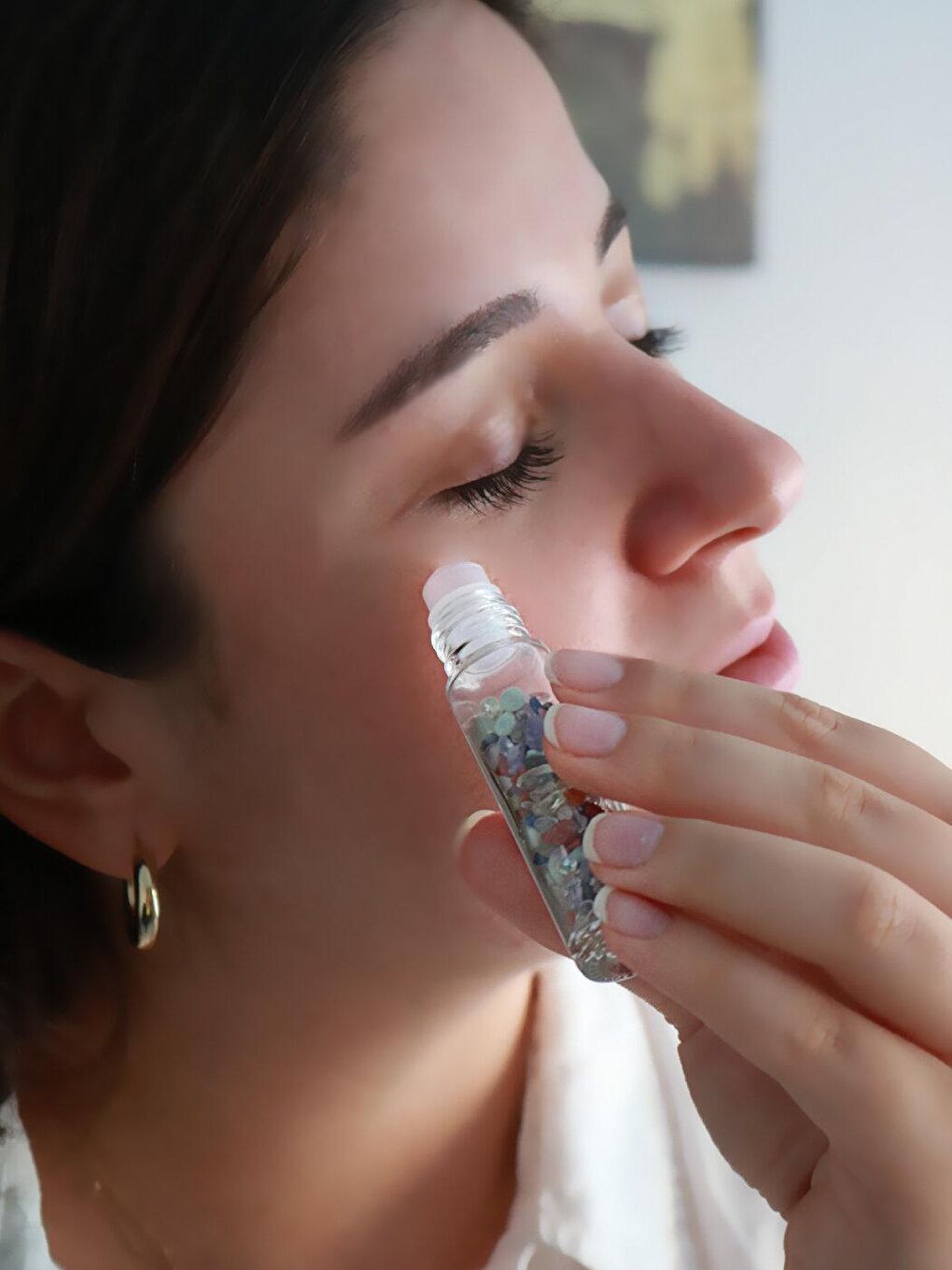 Çakra Taşlı Pembe Kuvars Doğal Taş Masaj Taşı Serum Doldurmalı Yüz Masaj Aleti-4