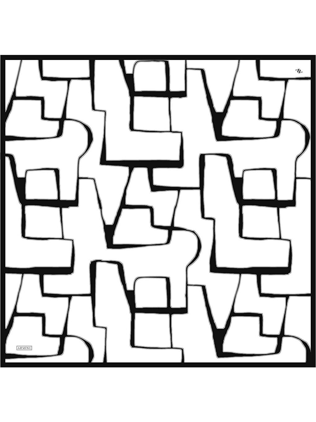 Beyaz Geometrik Desenli Saf İpek Twill Eşarp 9441D 01-3