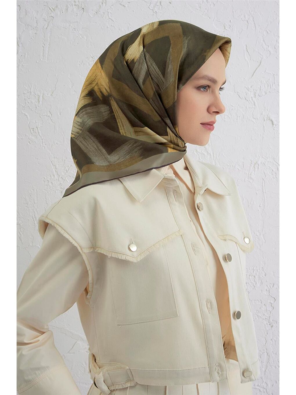 Haki Saf İpek Sura Eşarp 9413D 04-2