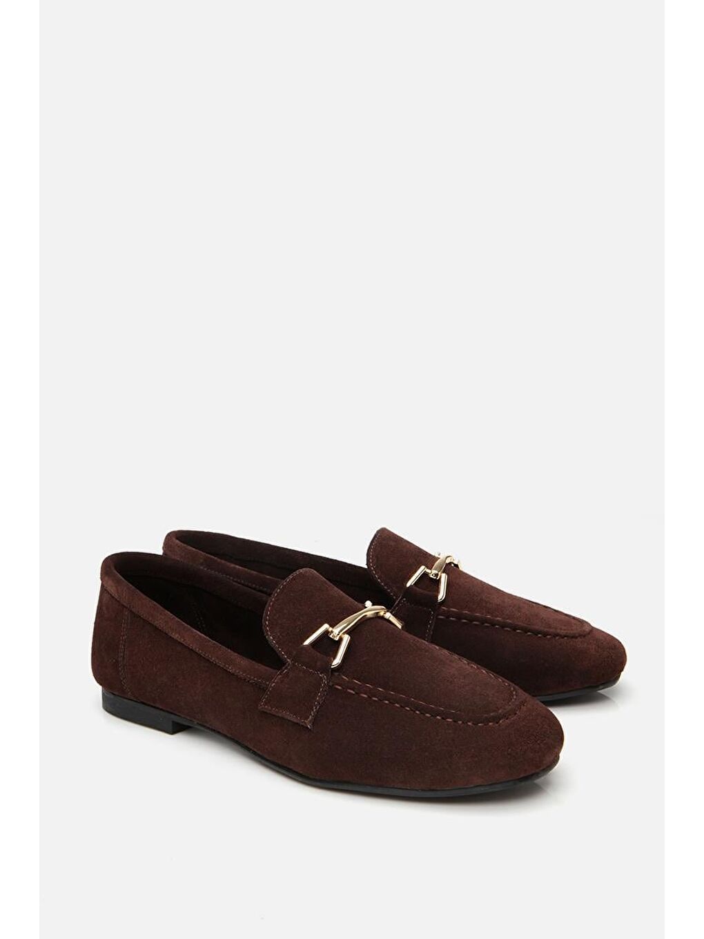 Kahverengi Kadın Deri Kahve Tokalı Loafer-4