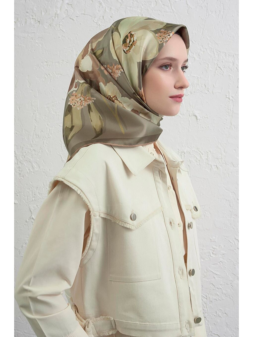 Haki Saf İpek Sura Eşarp 9414D 81