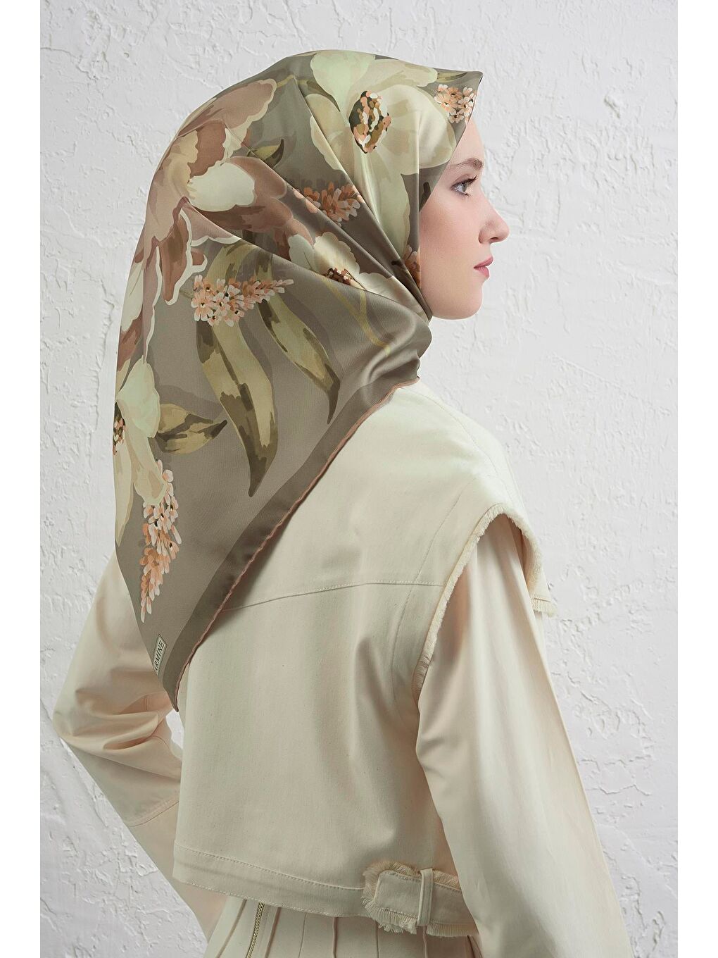 Haki Saf İpek Sura Eşarp 9414D 81-1