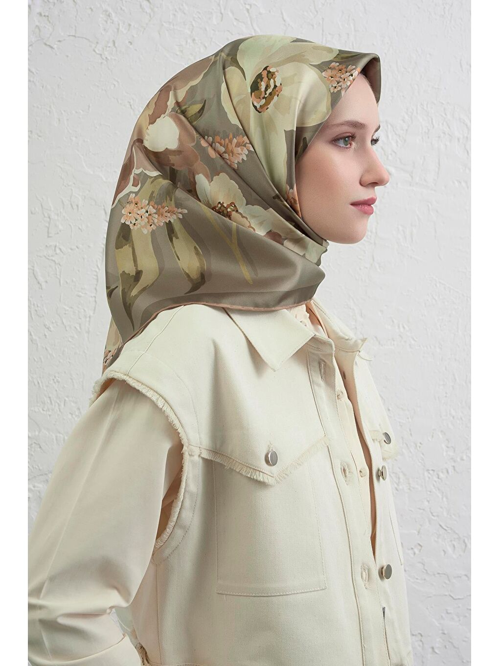 Haki Saf İpek Sura Eşarp 9414D 81-2