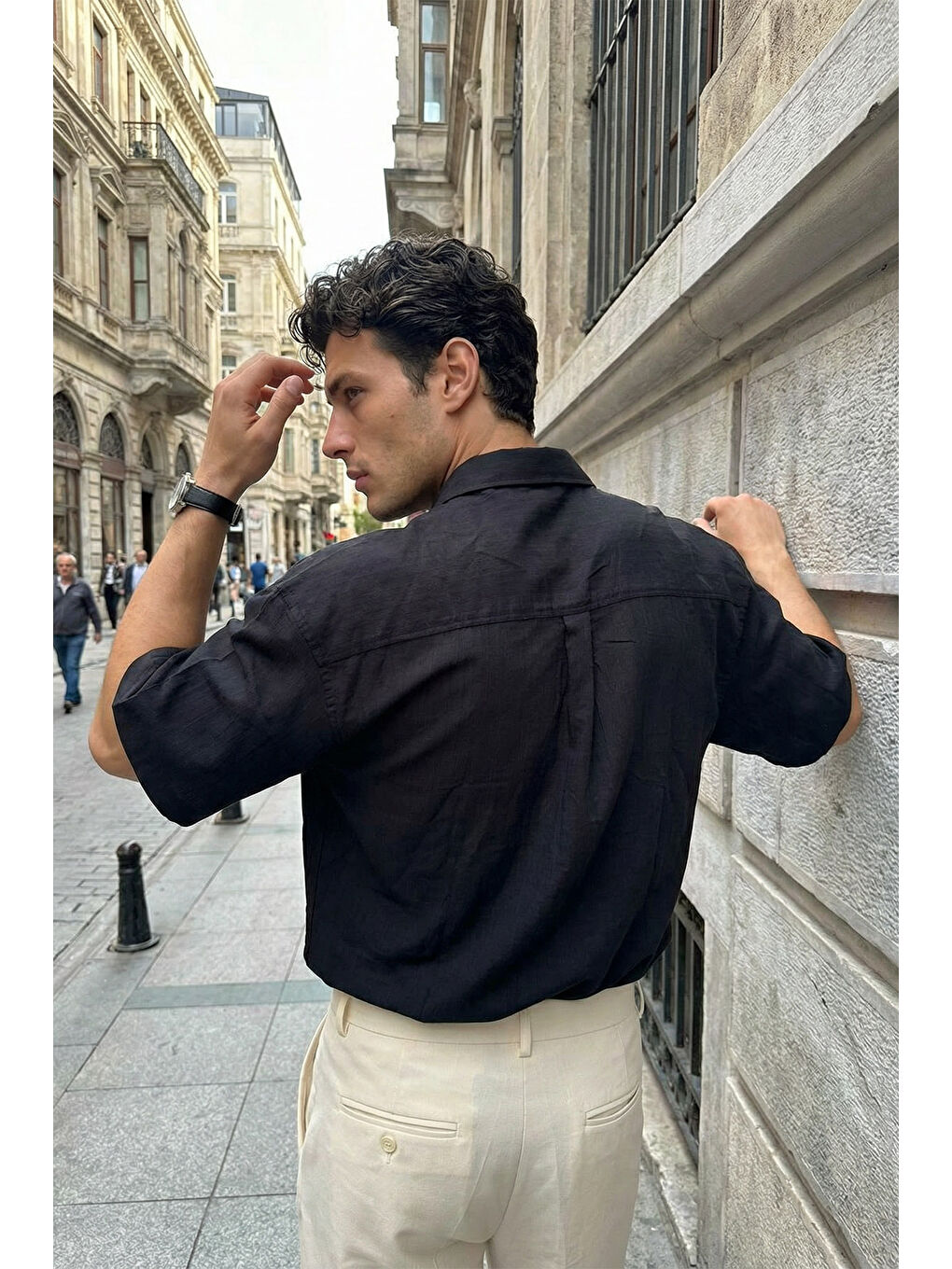 Siyah Saga Yüksek Kalite Modal Erkek Kısa Kol Gömlek Premium Dokulu-2