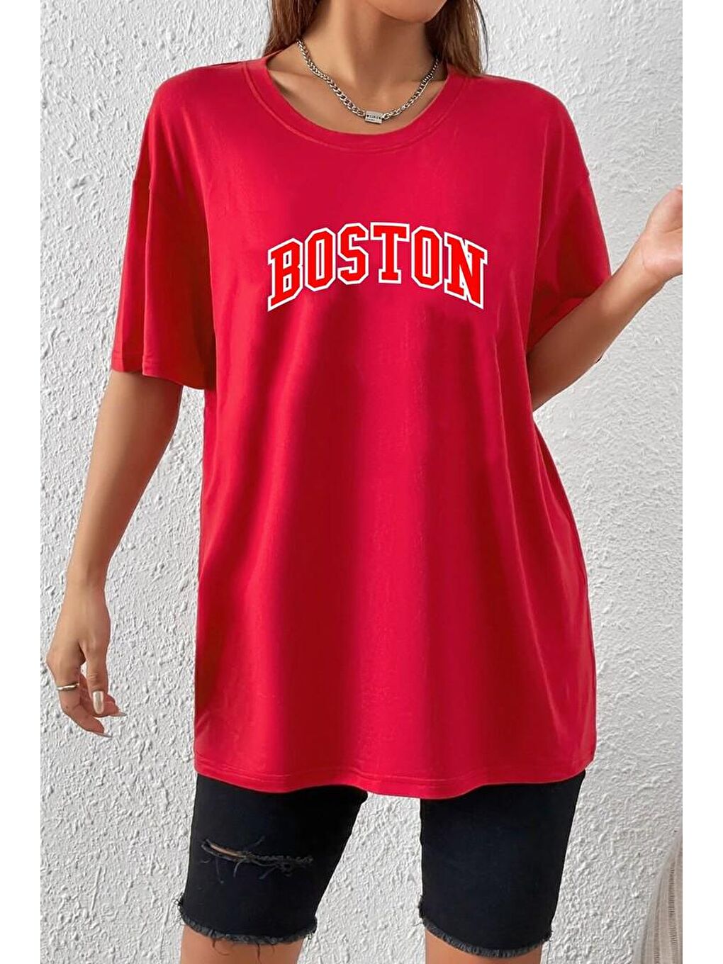 uyguntarz Kırmızı Unisex Boston Baskılı T-shirt