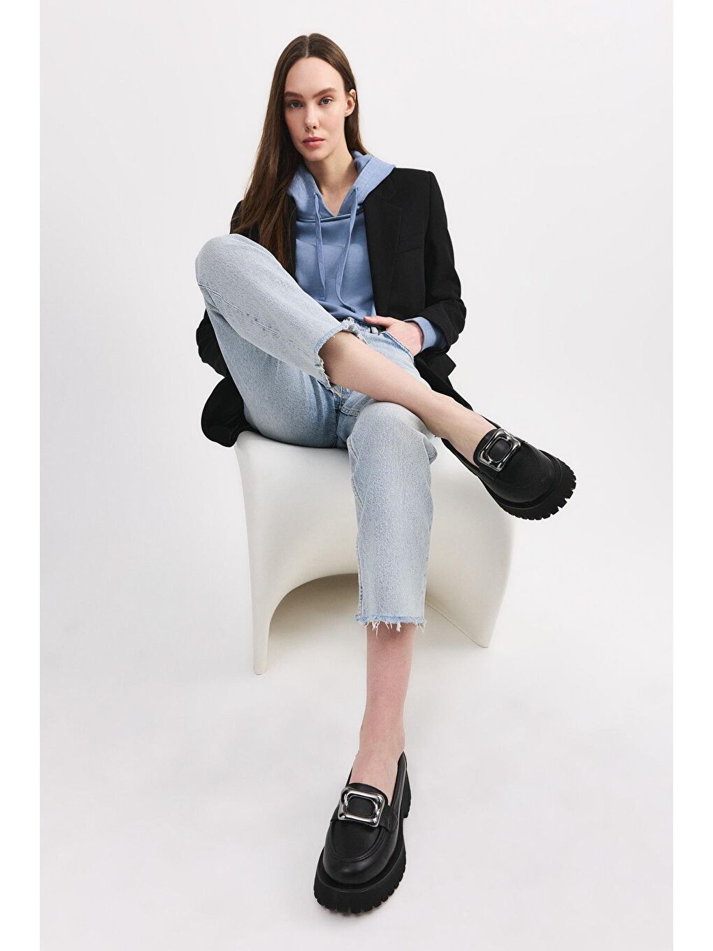 Kadın Siyah Tokalı Günlük Loafer-1