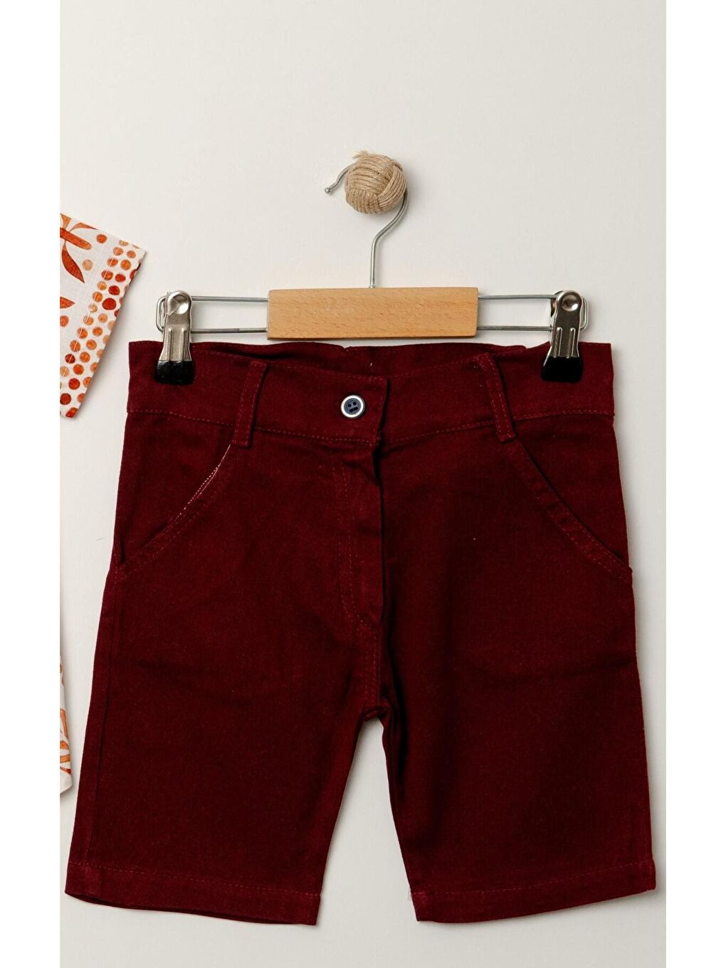 Kırmızı Tarz Gömlek Yaprak Desenli Belden Ayarlanabilir Kısa Kollu Şortlu 3'lü Takım Çocuk ve Bebek Giy-5