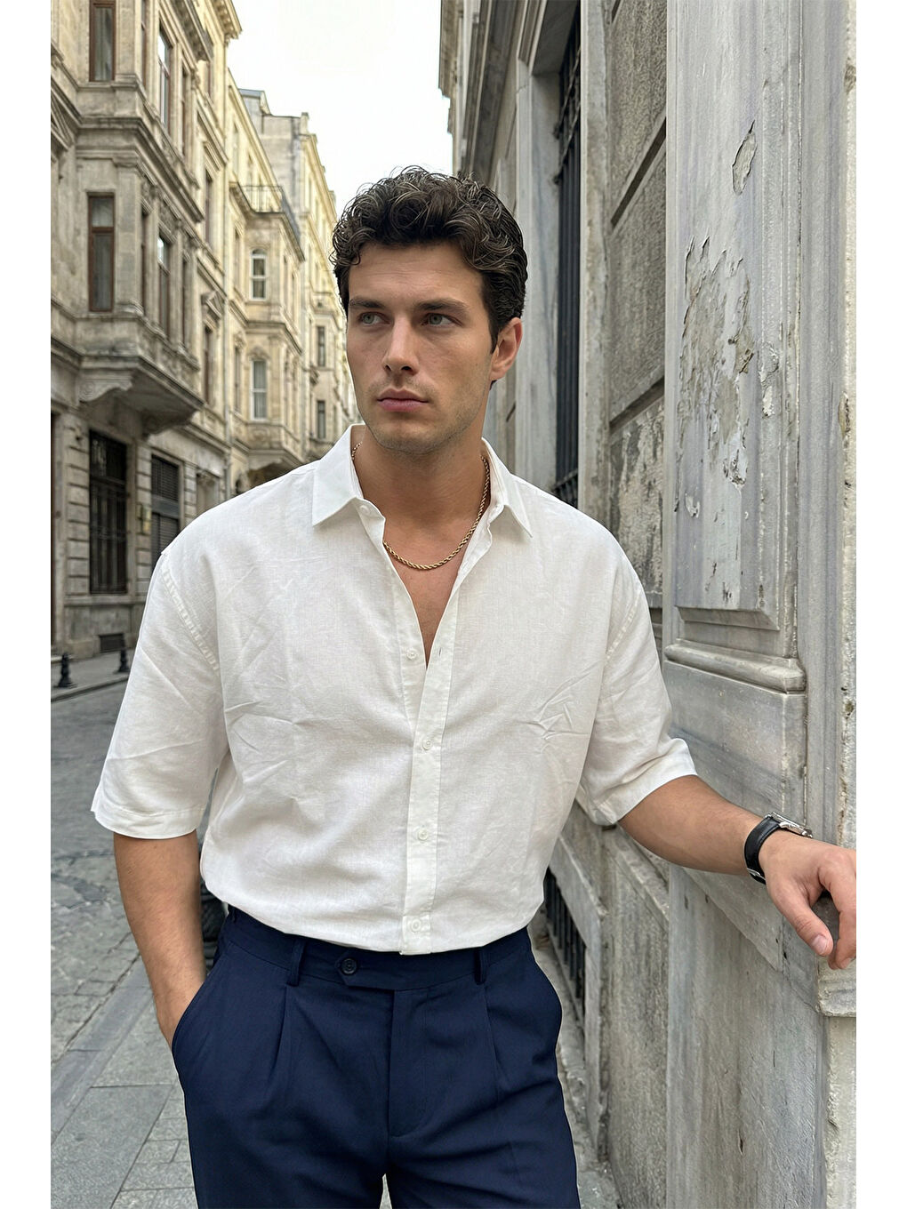 Beyaz Saga Yüksek Kalite Modal Erkek Kısa Kol Gömlek Premium Dokulu-2