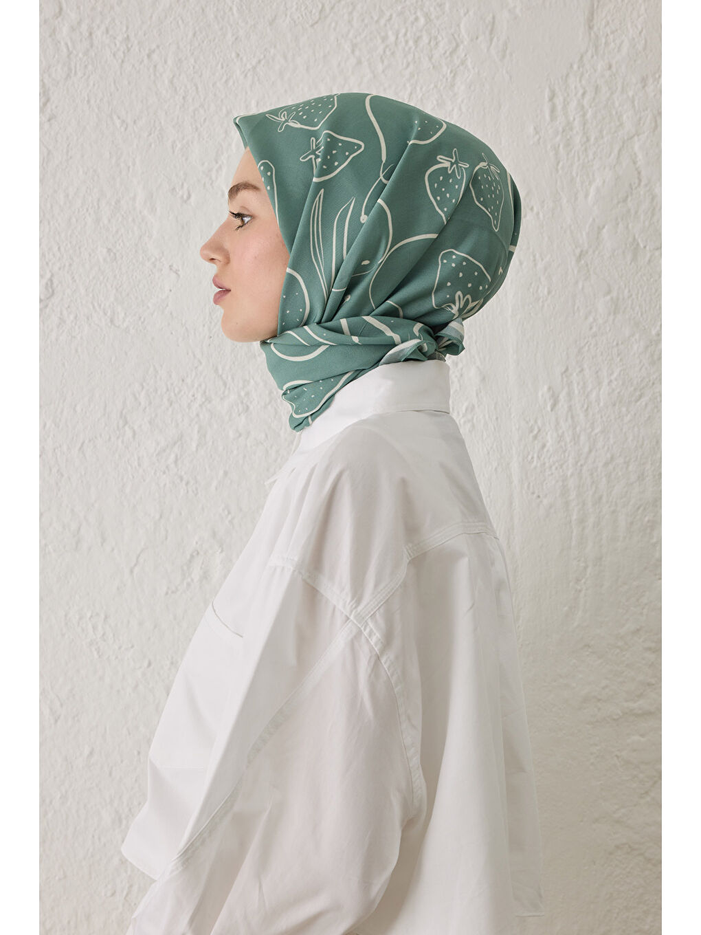 Yeşil Eloıse Desen Pamuk İpek Eşarp Deniz Köpüğü-3