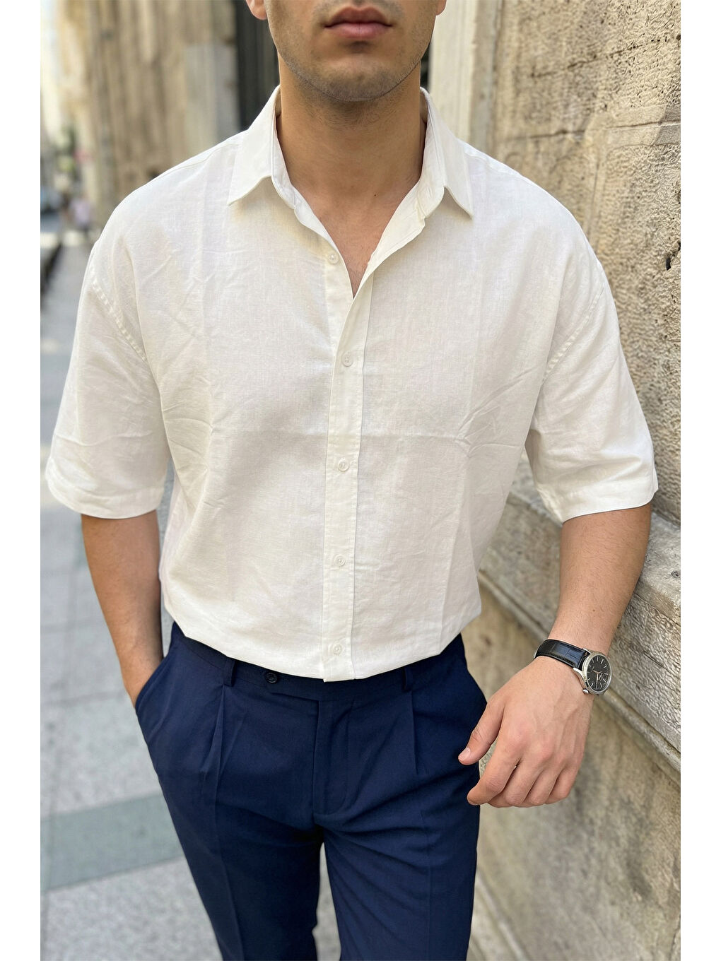 Beyaz Saga Yüksek Kalite Modal Erkek Kısa Kol Gömlek Premium Dokulu-4