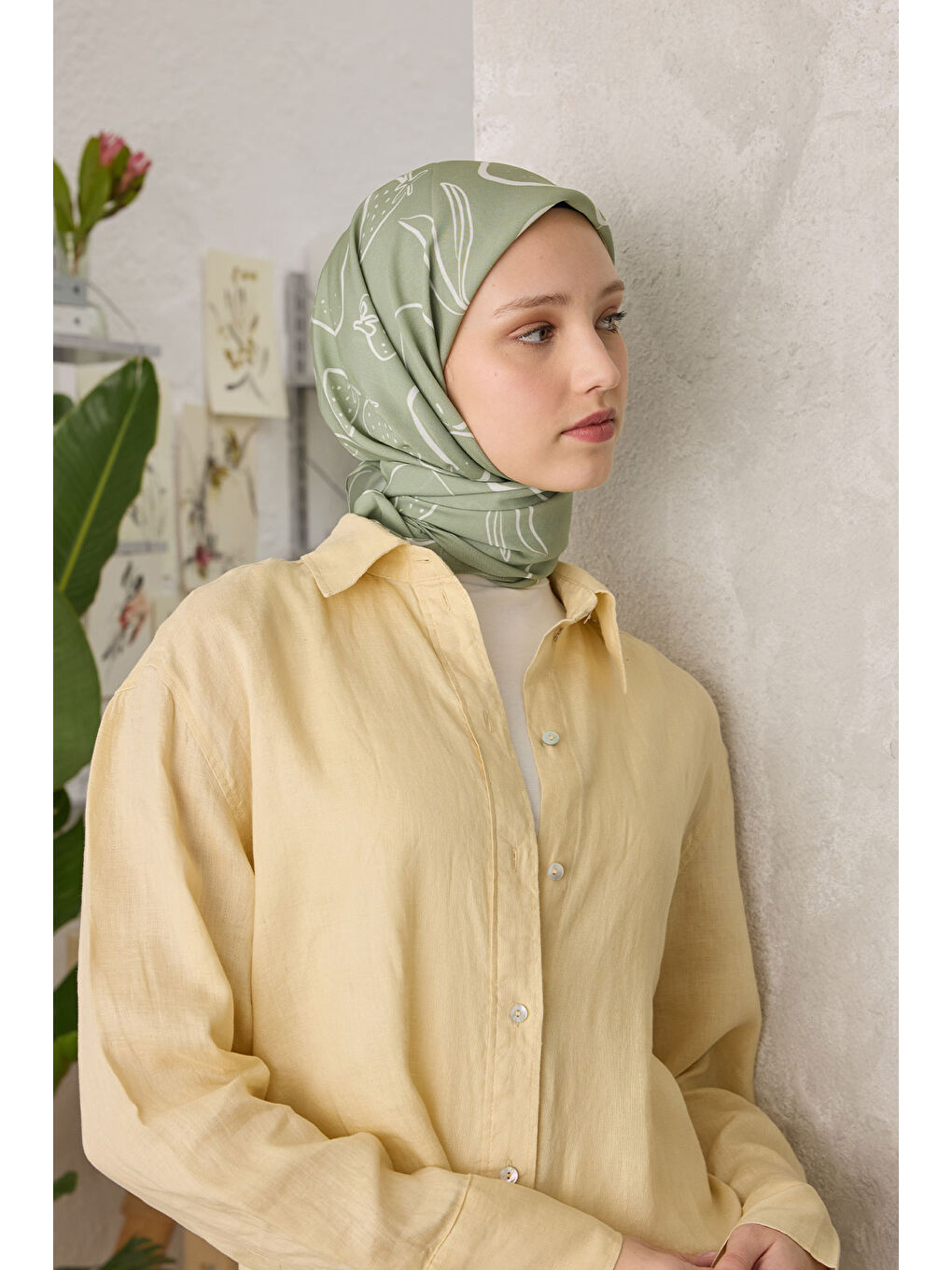 Eloıse Desen Pamuk İpek Eşarp Mint Yeşili