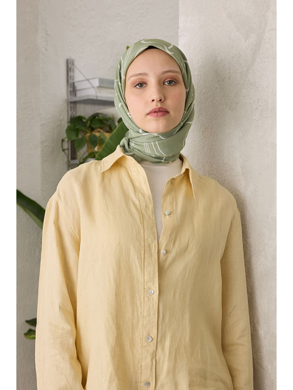 Eloıse Desen Pamuk İpek Eşarp Mint Yeşili-1