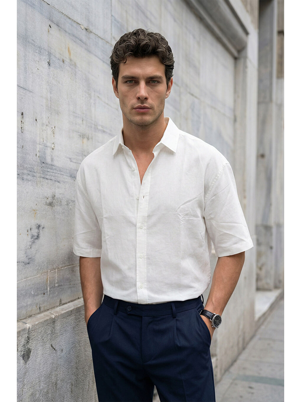 Beyaz Saga Yüksek Kalite Modal Erkek Kısa Kol Gömlek Premium Dokulu-5