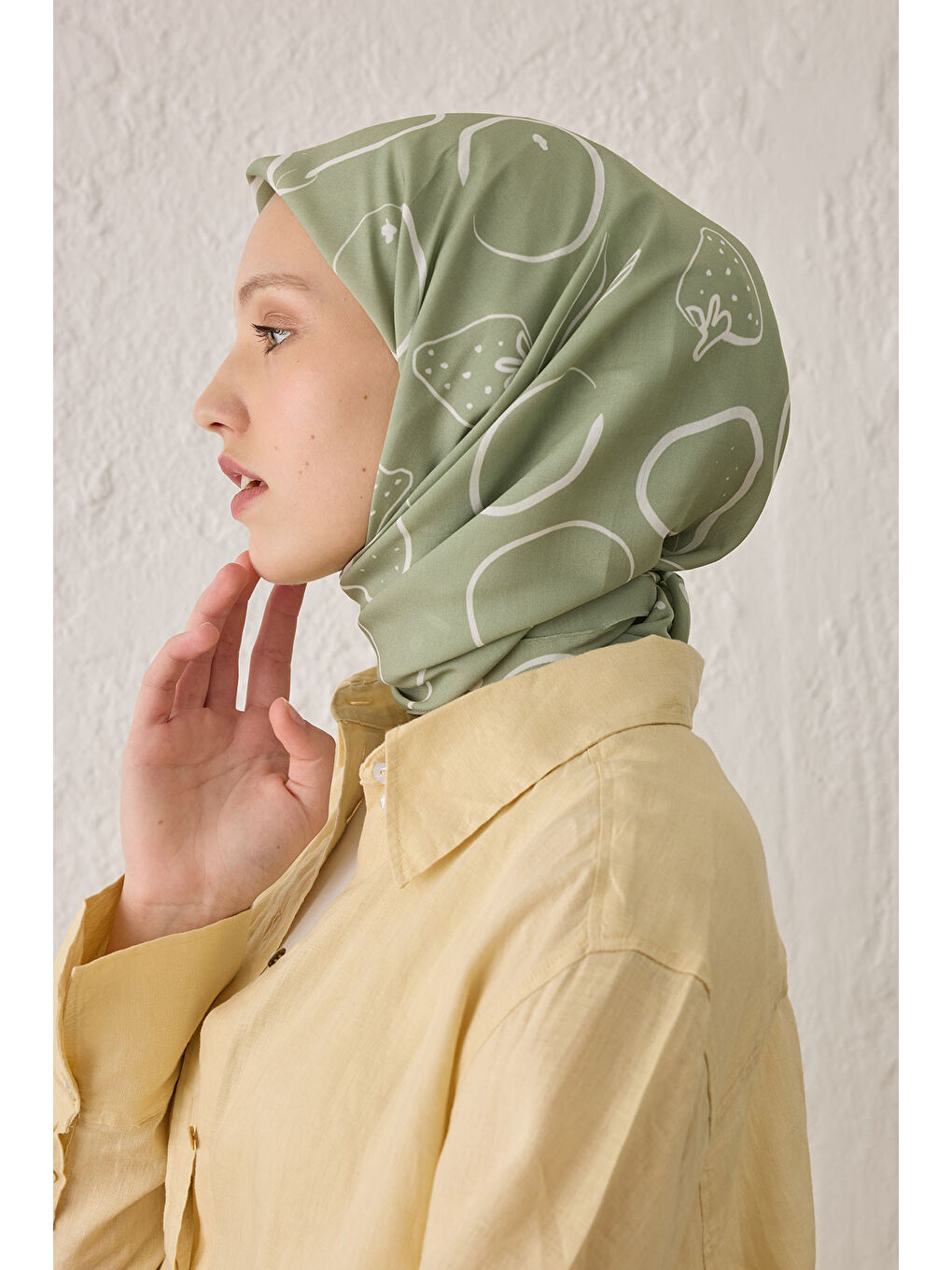 Eloıse Desen Pamuk İpek Eşarp Mint Yeşili-3