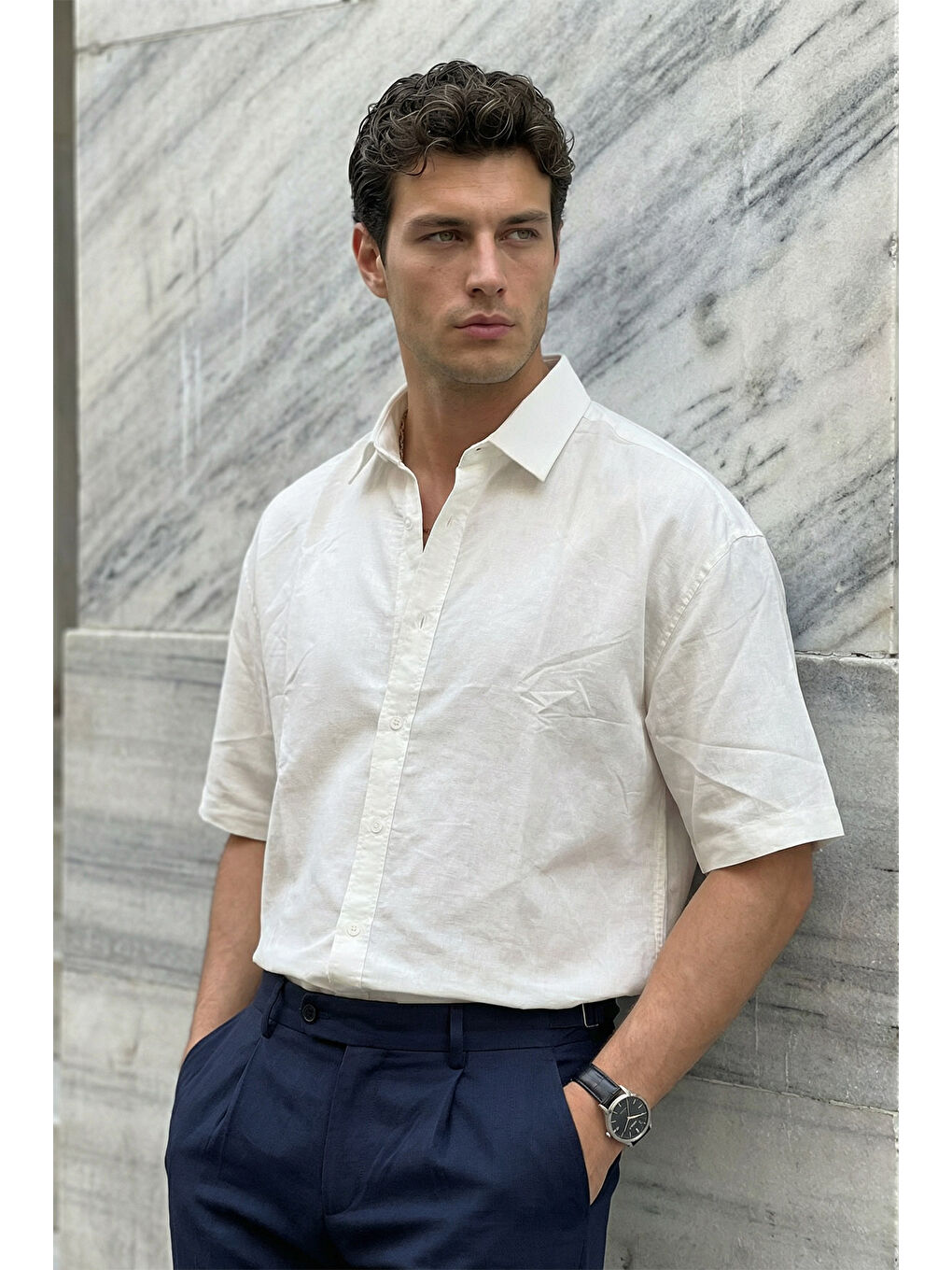 Beyaz Saga Yüksek Kalite Modal Erkek Kısa Kol Gömlek Premium Dokulu-6
