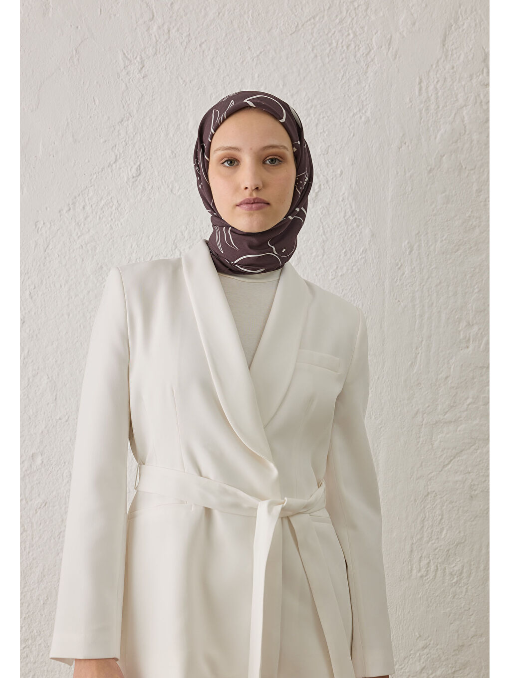 Eloıse Desen Pamuk İpek Eşarp Koyu Mürdüm-2