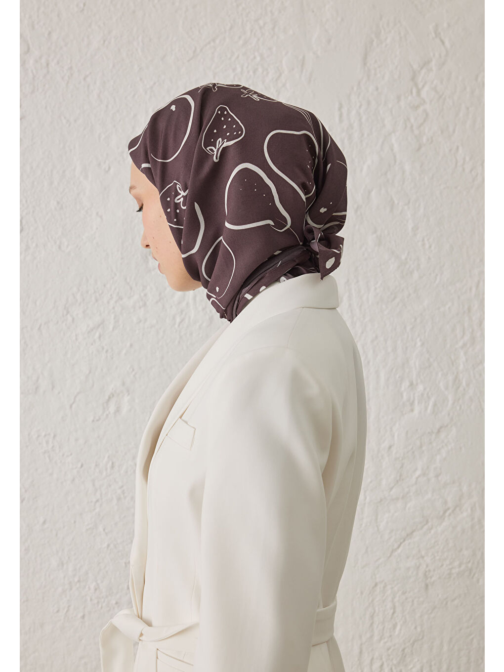 Eloıse Desen Pamuk İpek Eşarp Koyu Mürdüm-3